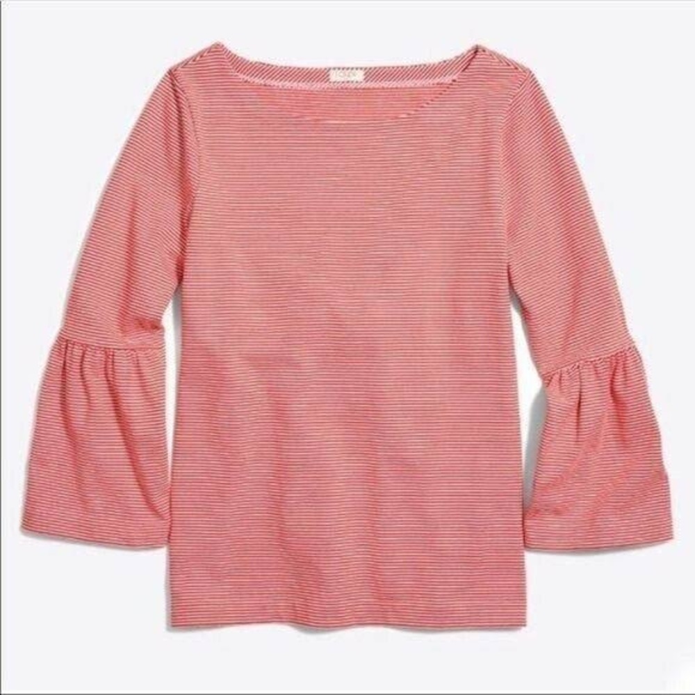 J Crew Red/White Striped Top with Bell Sleeves